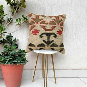 Funda de almohada cuadrada Kilim turca tejida a mano de 18x18" vintage - Imagen 1 de 3