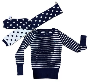 Sweater US Polo Assn Women Crew Striped Pullover with Scarf XS-XL Navy/Blue NEW - Picture 1 of 3