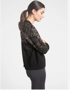 ATHLETA SCHWARZ/TAUPE MERINOWOLLE JACQUARD BLUMEN ABSTRAKT PULLOVER XS - Bild 1 von 6