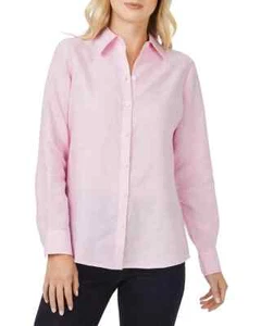Foxcroft Jordan Linen Shirt Women's 18 Pure Pink Solid Long Sleeve Button Front - Picture 1 of 20
