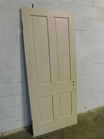 1800s Antique Wooden INTERIOR DOOR Four Panel VICTORIAN Style White Fir ORNATE Cover