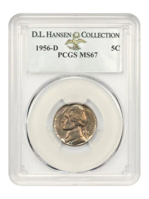 1956-D 5c PCGS MS67 ex: D.L. Hansen Foto 1 de 4