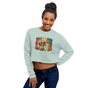 PEACE & LOVE! Soft Crop Sweatshirt for Teens, Girls, Women BRAND NEW S-M-L Sizes - Picture 1 of 11