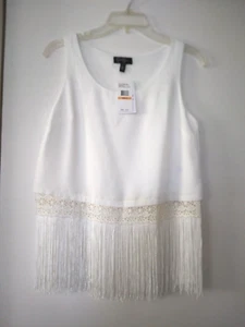 NEW-JESSICA SIMPSON- TOP SHIRT BLOUSE WOMENS WHITE WITH FRIDGE DANCE SIZE: S. - Picture 1 of 6