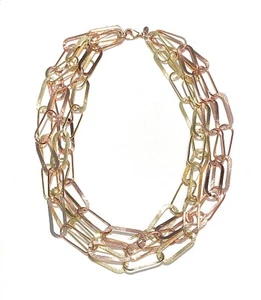 Collana girocollo catena rettangolare argento sterling graffiato rosé e giallo - Foto 1 di 7