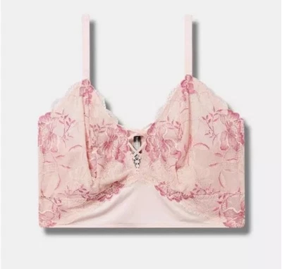 Torrid Curve Unlined Cross Dye Lace Longline Bralette Pink br Size 1X - Image 1 of 4