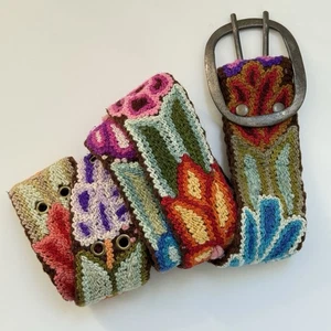 Jenny Krauss bestickter Wollgürtel Handarbeit Boho Peru groß braun Blumen Blume - Bild 1 von 8