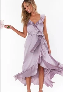 Show Me Your Mumu Samantha Ruffle Dress Bridesmaid Dusty Purple Satin NWT$198 XS - Picture 1 of 8