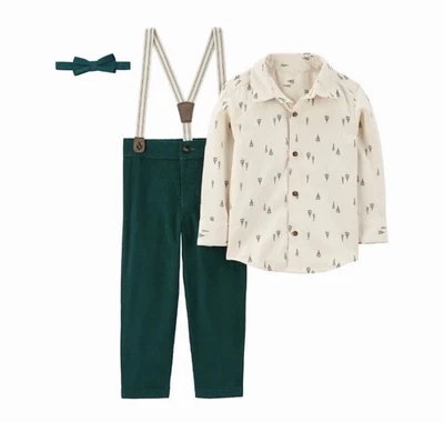 Carter's Child of Mine Holiday Pajarita Tirantes 3 piezas Traje Verde Blanco Niños T Foto 1 de 4
