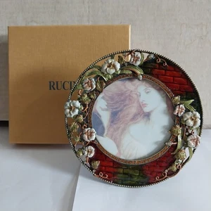 Rucinni Jay Strongwater Style Floral Enamel Swarovski Crystals Round Photo Frame - Picture 1 of 15