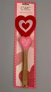 CWC 2 Pezzi Set Spatola Silicone San Valentino Forma Cuore Manico Legno - Foto 1 di 2