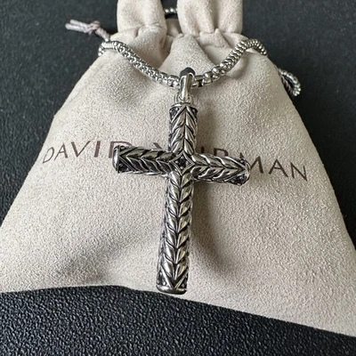 David Yurman 925 Sterling Silver with Black Diamonds Cross Pendant Necklace 20" - Image 1 of 4