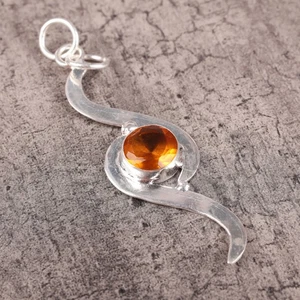 Anniversary Gift For Her Natural Citrine Gemstone Pendant 925 Sterling Silver - Picture 1 of 4