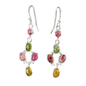 925 Sterling Silver Earrings Oval Tourmaline 6x4mm Natural Gemstone Jewelry - Picture 1 of 13