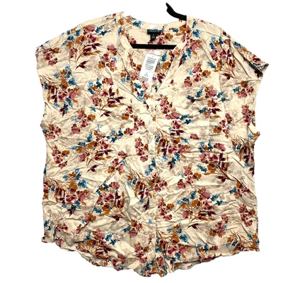 Blusa Torrid Para Mujer 2X Bronceado Botón Frontal Dolman Floral Challis Top $39  Foto 1 de 4