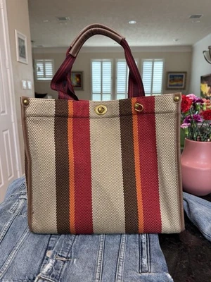 Messenger Tote Bag, Stripped Color Contrast, Hobo, Canvas Shoulder, Satchel Bsg - Image 1 of 4