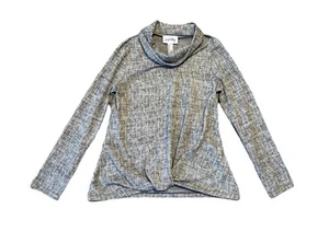 Joseph Ribkoff Cowl Neck Sweater Sz 8 Gray Melange Lightweight Knotted Hem Top - Picture 1 of 4