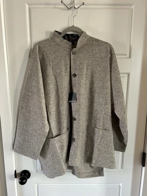 Eskandar wide longer back mandarin jacket stone pulled wool size 1 $1475 - Image 1 of 4