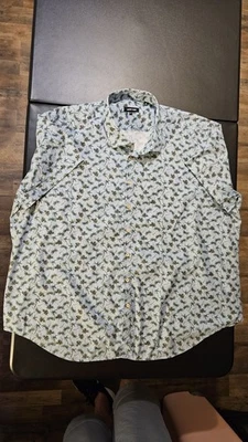 Jared Lang Hawaiian Short Sleeve Button Up Shirt Mens 4XL Blue Floral Palm Trees - Image 1 of 4