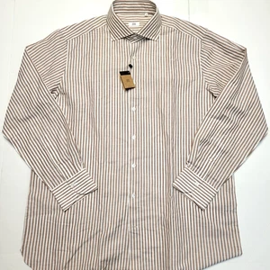 $365 New 100 HANDS Striped LINEN Cotton Button Shirt Men's 18 EU 46 2XL Brown - Picture 1 of 7
