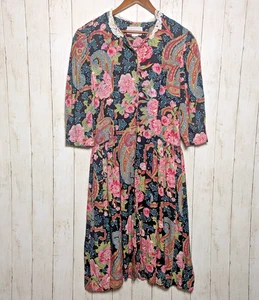 Vestido midi vintage floral cachemir botones delantero talla 14 Cottagecore años 90 grunge - Imagen 1 de 8