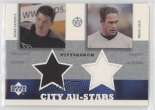 2002-03 UD Superstars City All-Stars Jersey Dual Mario Lemieux Brian Giles HOF