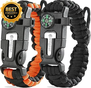 Paracord Survival Bracelet Fire Starter, Whistle & Compass for Camping Emergency - Picture 1 of 12