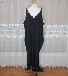 AVENUE Body Black Lace Trim Long Cotton Nightgown with Side Slits size 26/28 - Picture 1 of 10
