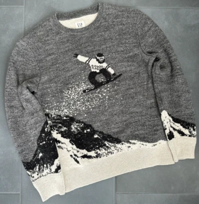 Gap Kids Snowboard Mountain Winter Gray Cream Pullover VNTG Sweater Size XL (12) - Image 1 of 4