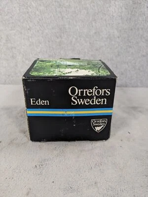 Candelabro votivo vintage Orrefors Suecia vidrio hoja Edén con vela Foto 1 de 4