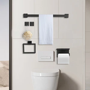 5 PCS Bathroom Hardware Accessories Set Towel Bar Set Black 201 Stainless Steel - Picture 1 of 22