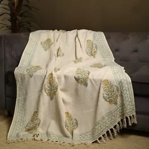 Sofá Manta Algodón Cómodo Marfil Floral Jaal En Manta Gris-Verde - Imagen 1 de 7