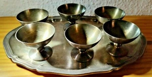 Dachbodenfund Servierplatte mit 6 Schnapsschalen,versilbert. 50er Jahre Vintage - Bild 1 von 2