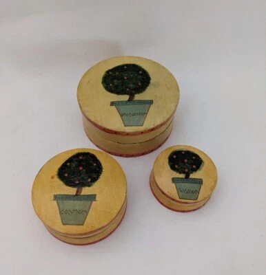 Set of 3 Vintage Hand Painted Nesting Trinket Boxes Wooden Made in India  - Изображение 1 из 4