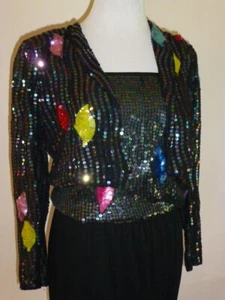 Vintage Bieff & Herrera 2Pc. Silk Paillette Strapless Blouson & Jacket, Sz. M - Picture 1 of 12