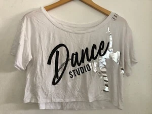 Justice Girls Cropped Top Kids Size 14/16 White Loose Short Sleeve Dance T-Shirt - Picture 1 of 4