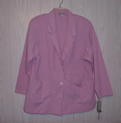 White Stag Red/White Striped Cotton Blend Seersucker Blazer Women’s 16  NWT - Image 1 of 4