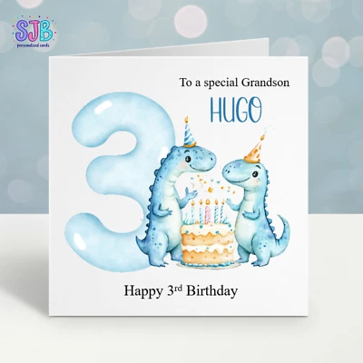 Personalised Dinosaur 3rd Birthday Card For Boys Grandson Son Nephew Godson - image 1 of 3