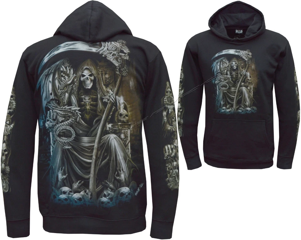 Grim Reaper свечение в темноте дракон череп топор с капюшоном толстовка, топ, толстовка S-2XL - Изображение 1 из 1