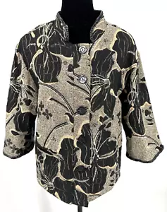 Anage Too Mujer Oriental Iris Floral Cuentas Novedad Chaqueta Grande Negro Viscosa - Imagen 1 de 17