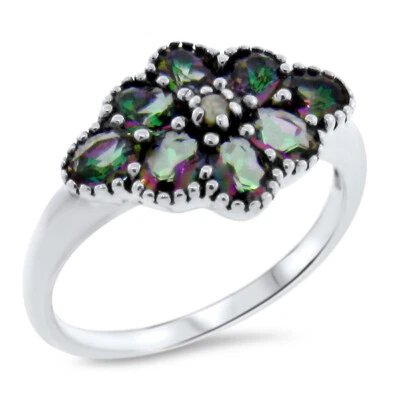 ANEL ESTILO ANTIGO ARCO-ÍRIS QUARTZO MÍSTICO E PÉROLA 925 PRATA ESTERLINA 390z - Imagem 1 de 3