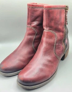 PIKOLINOS Burgundy Leather Zip Block Heel Ankle Booties Size EU 41 US 10.5 - Picture 1 of 10