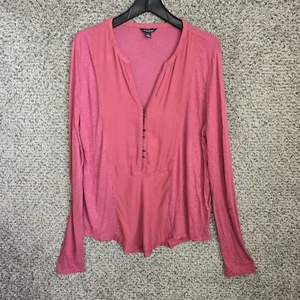 Lucky Brand Top Womens Large Pink Long Sleeve Button V-Neck Viscose Casual - Picture 1 of 7