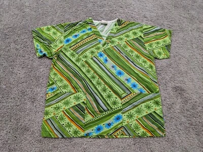 peaches Scrub Top Womens Small Abstract Green Medical Nurse - Image 1 of 4