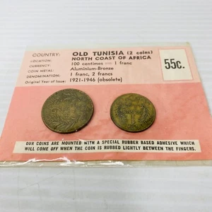 1921 - 1946 Antiguo Túnez 1 + 2 francos monedas obsoletas moneda de África coleccionable - Imagen 1 de 6
