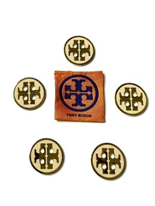 5 Tory Burch Gold Cream Ivory Enamel Filled Replacement Buttons + Designer Label - Picture 1 of 5