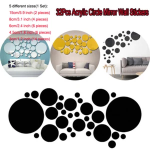32 un. pegatinas de pared azulejos calcomanías de espejo circular autoadhesivas para decoración del hogar dormitorio - Imagen 1 de 15