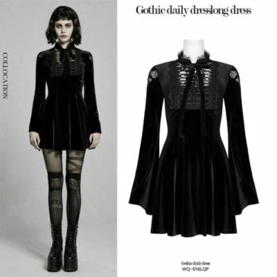 PUNK RAVE Women Gothic Gorgeous Retro Lace-up Lace Collar Micro-horn Cuffs Dress - Image 1 of 4