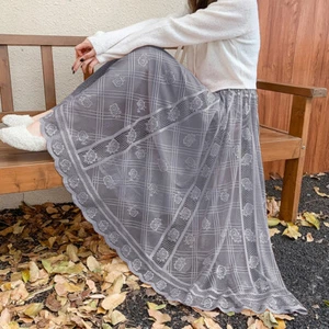 Damen Langer Faltenrock Spitze Netz Blumen Hohe Taille A-Linie Swing Sommer Mode - Bild 1 von 12