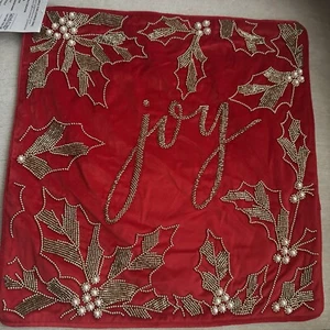 Joy Christmas Throw Pillow Cover/Case Red/White & Gold 18”x18” - Picture 1 of 9
